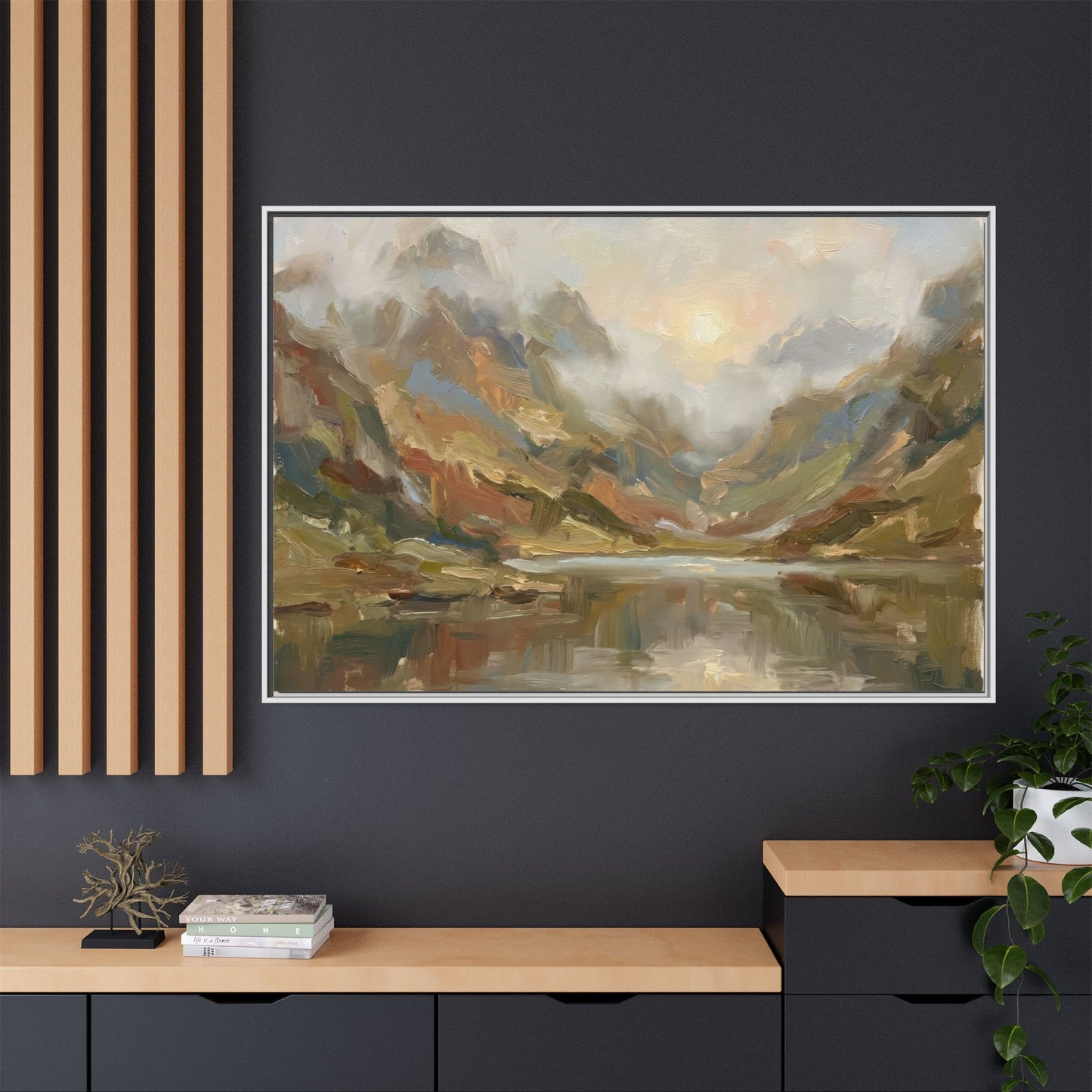 Misty Mountain Lake - Framed Canvas
