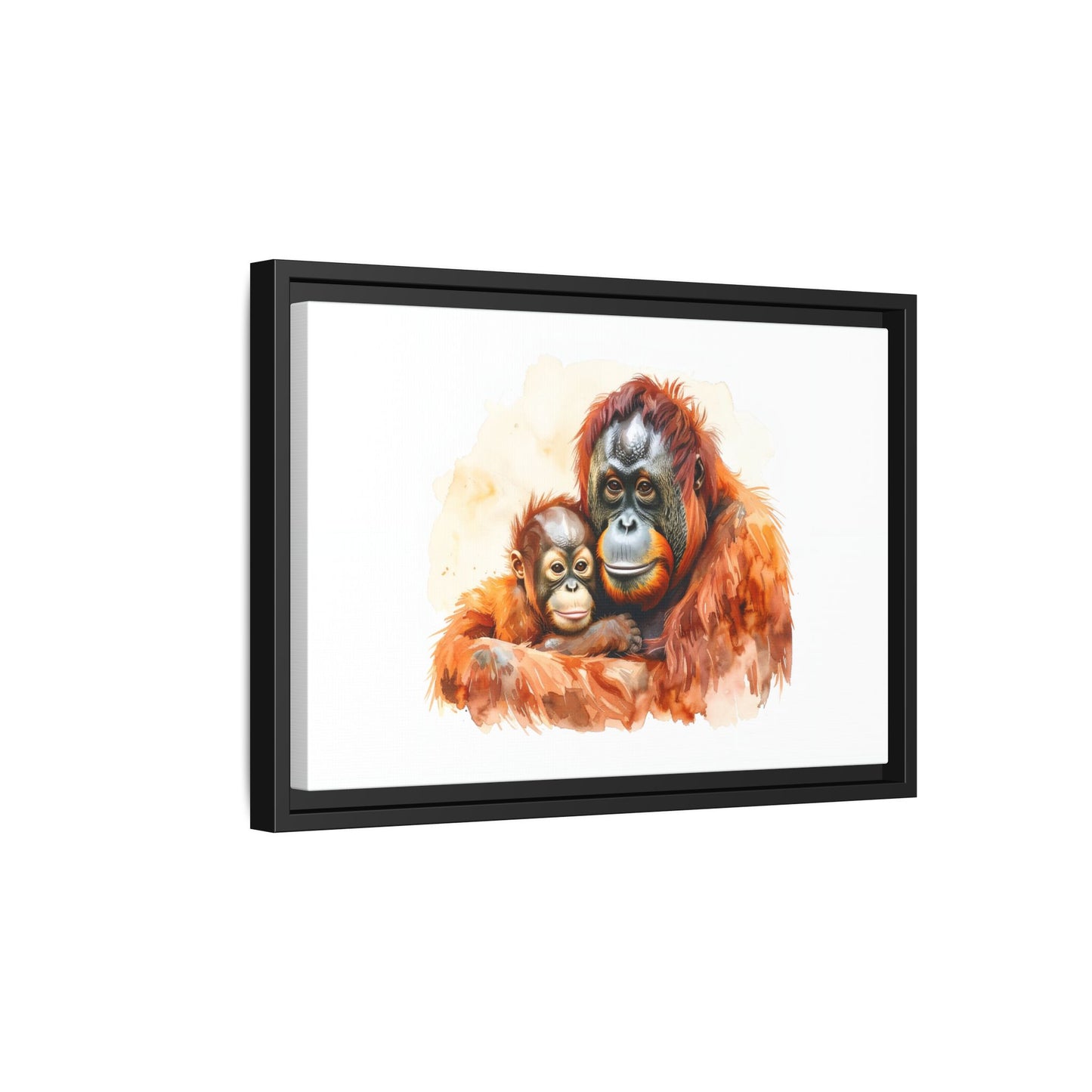 Orangutan and Baby Watercolor - Framed Canvas