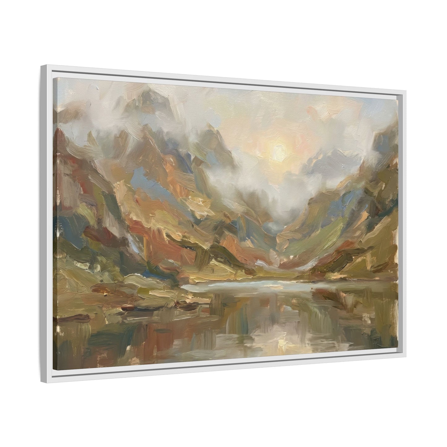 Misty Mountain Lake - Framed Canvas