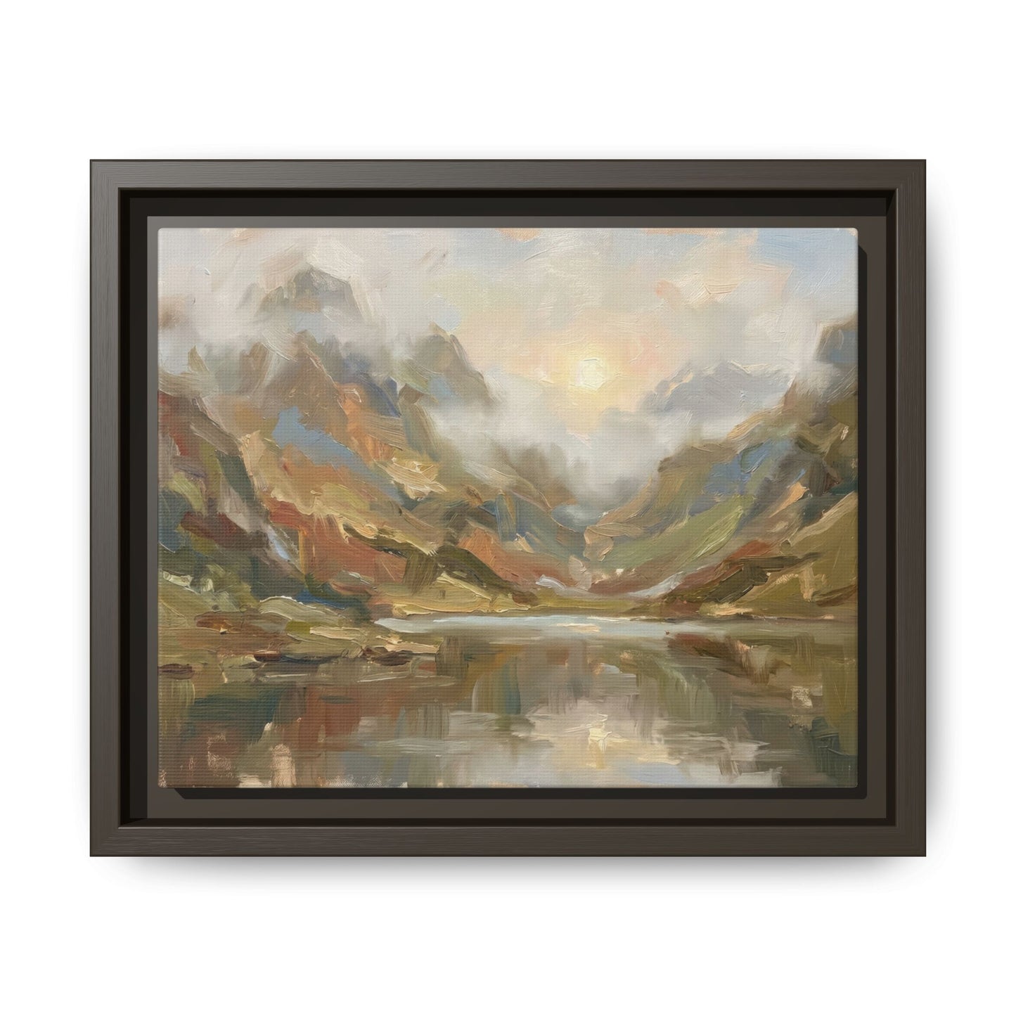 Misty Mountain Lake - Framed Canvas