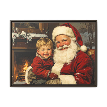 Vintage Santa with Little Boy - Framed Canvas