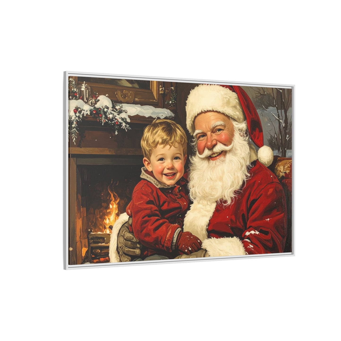 Vintage Santa with Little Boy - Framed Canvas