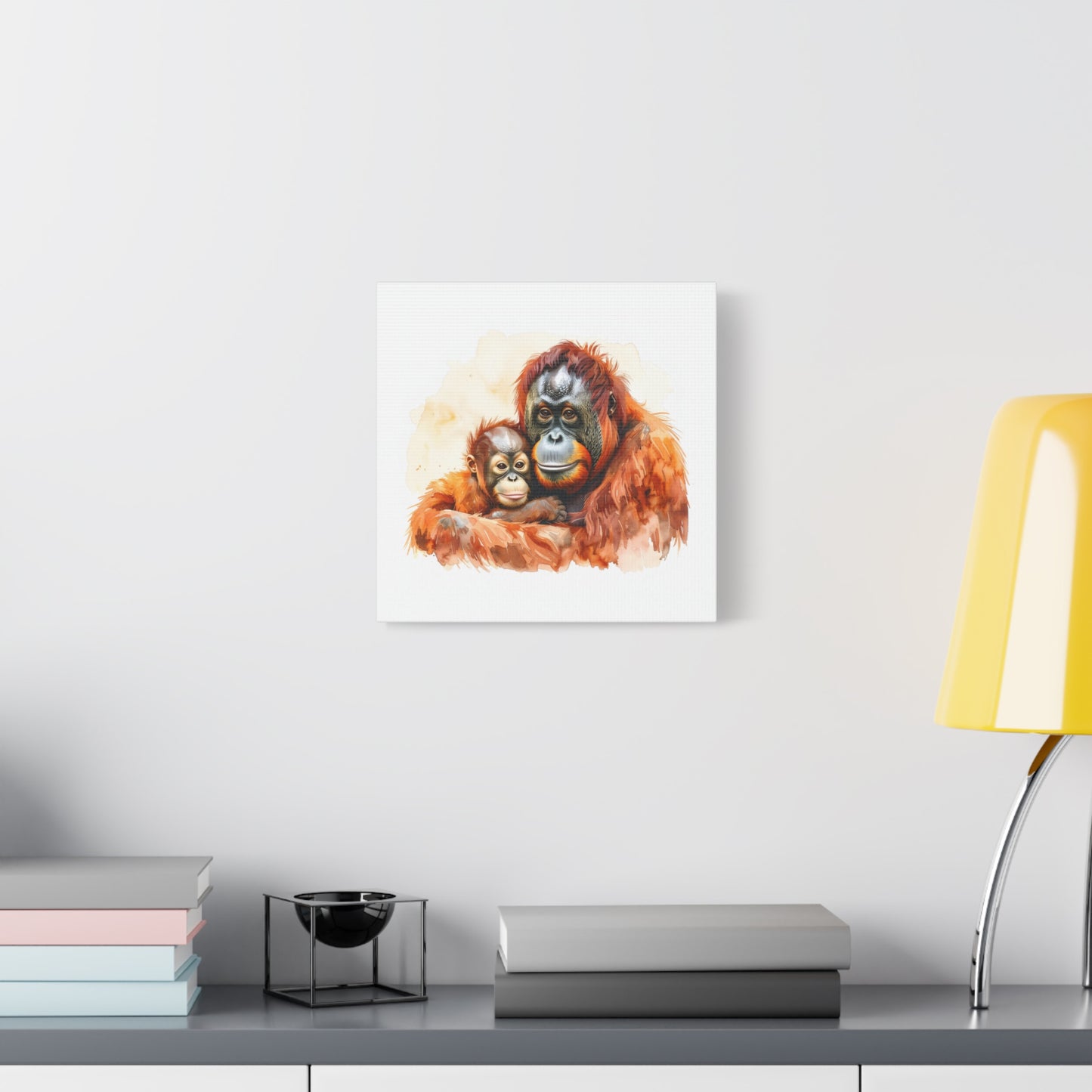 Orangutan and Baby Watercolor Canvas