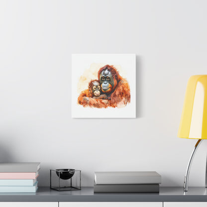 Orangutan and Baby Watercolor Canvas