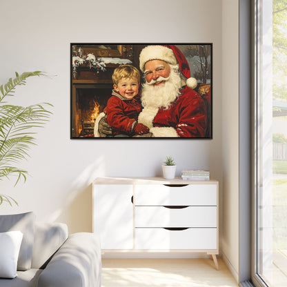 Vintage Santa with Little Boy - Framed Canvas