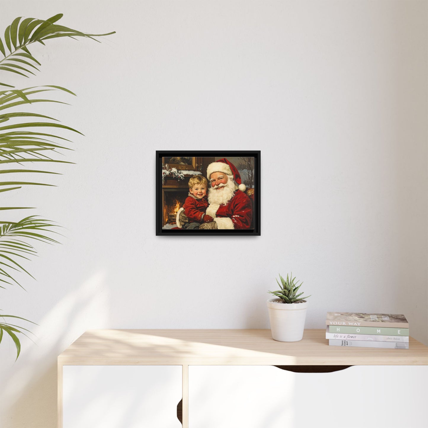 Vintage Santa with Little Boy - Framed Canvas