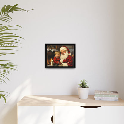 Vintage Santa with Little Boy - Framed Canvas