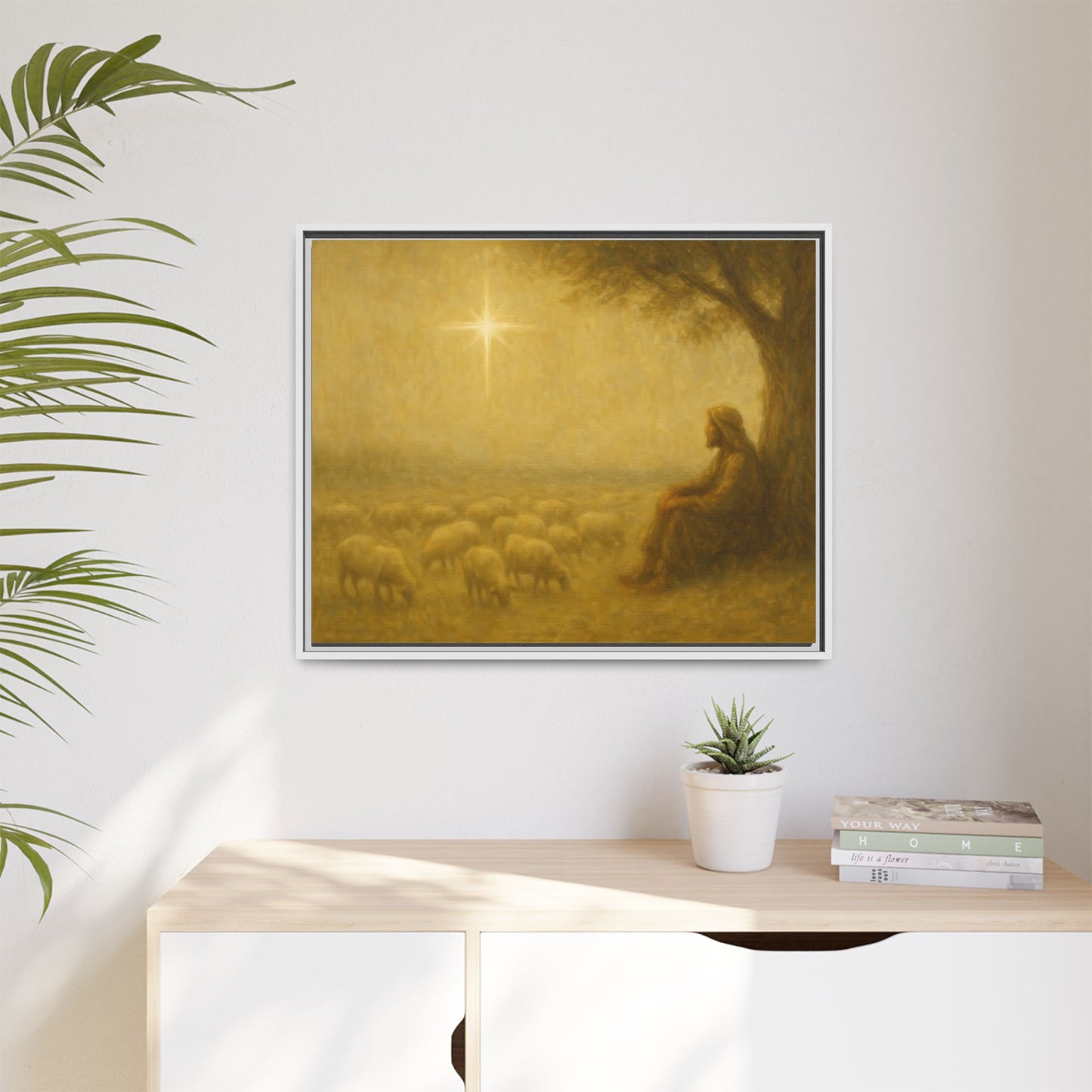 Shepherd In The Field - Framed Canvas