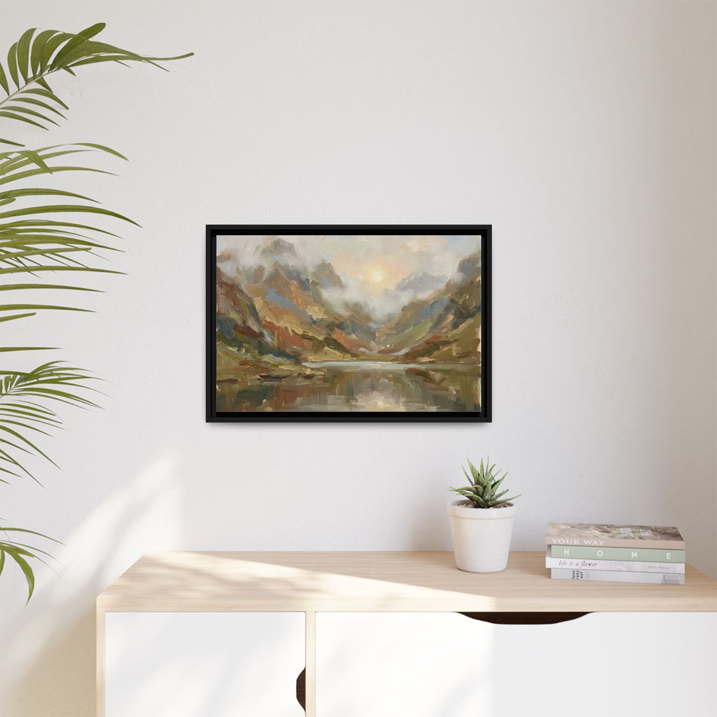 Misty Mountain Lake - Framed Canvas