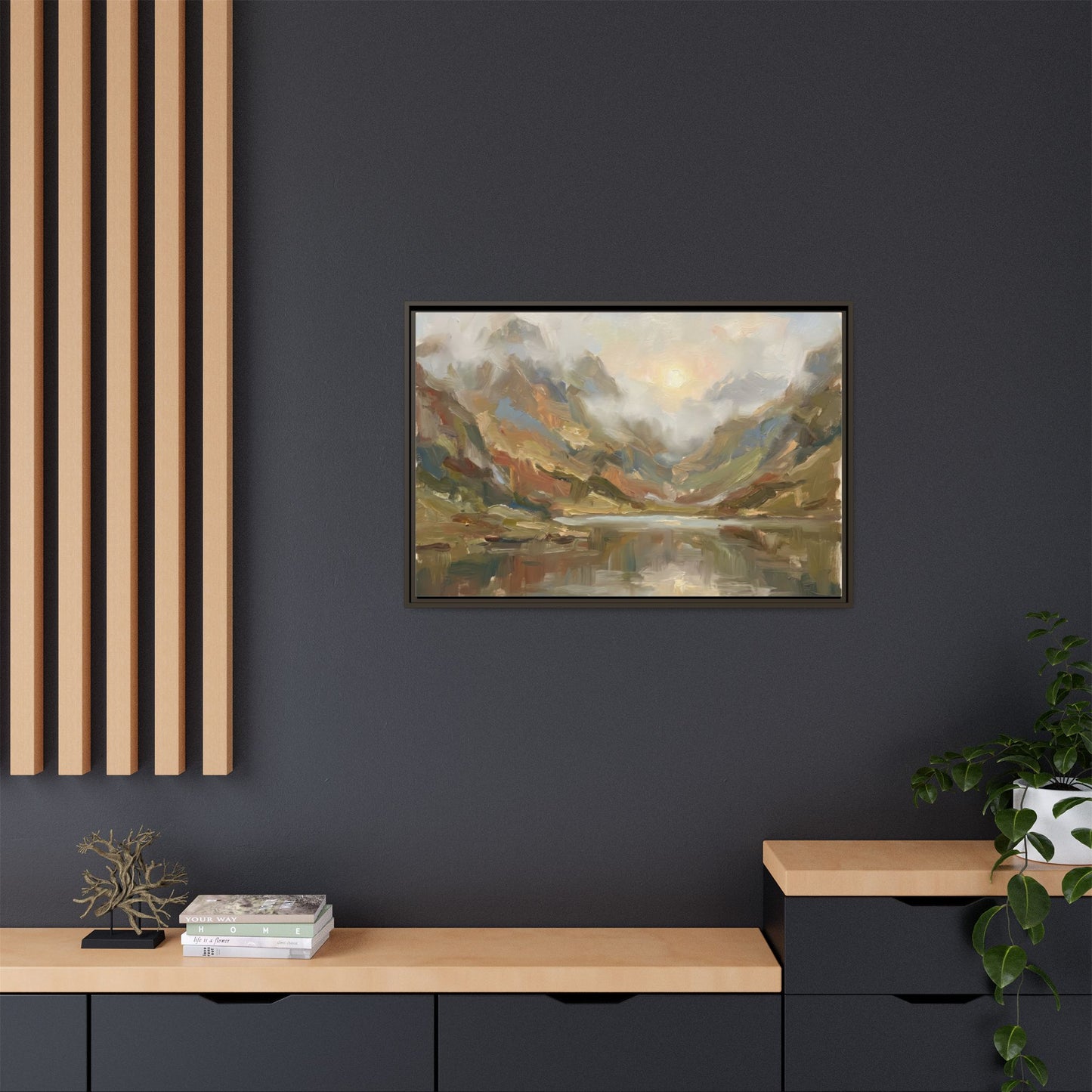 Misty Mountain Lake - Framed Canvas