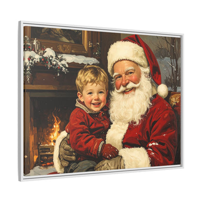 Vintage Santa with Little Boy - Framed Canvas