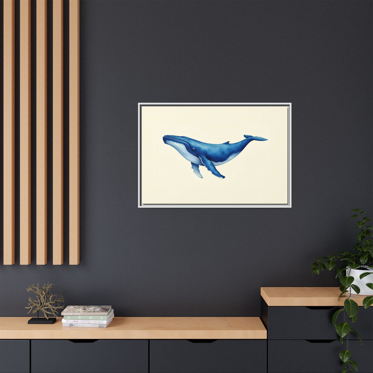 Blue Whale Watercolor - Framed Canvas