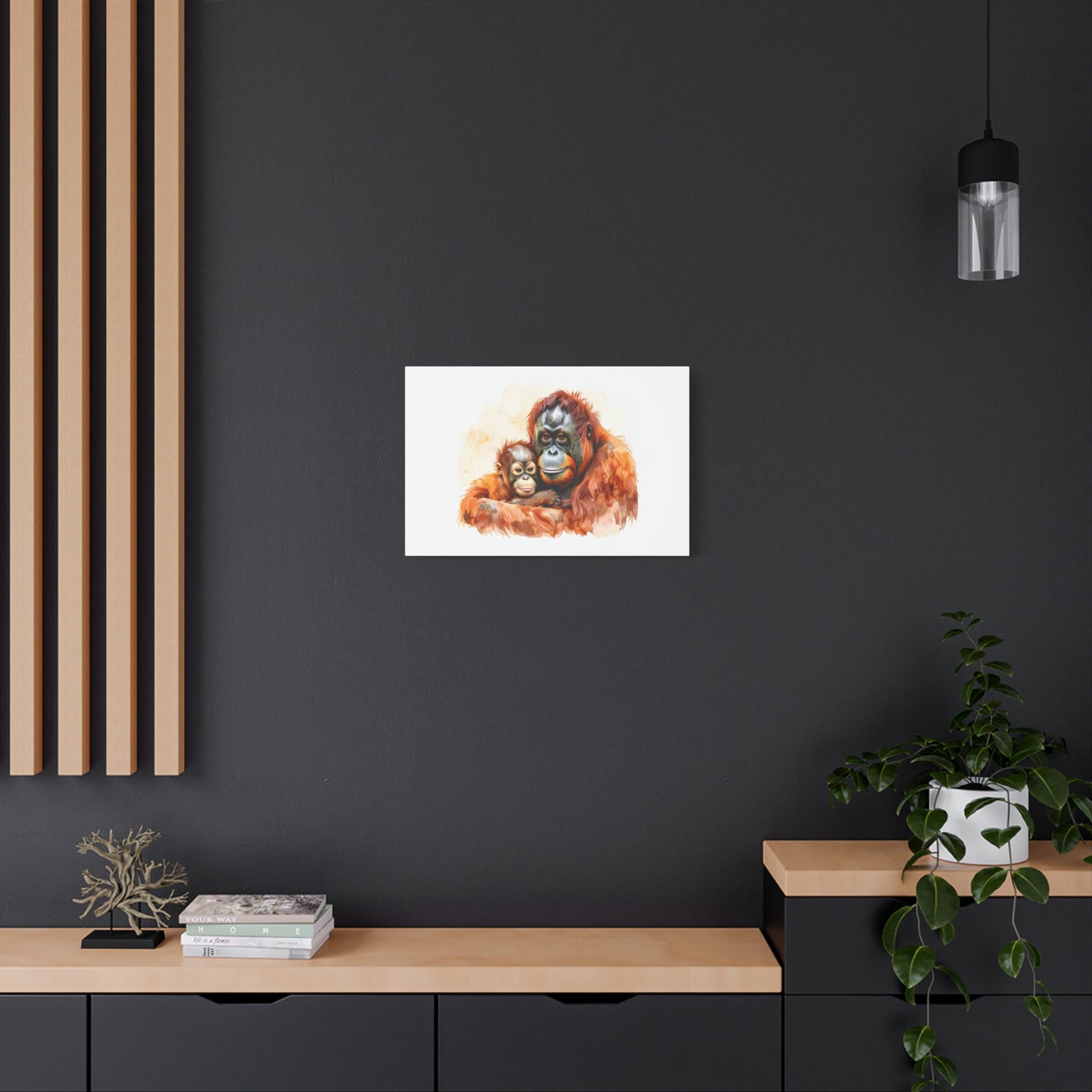 Orangutan and Baby Watercolor Canvas