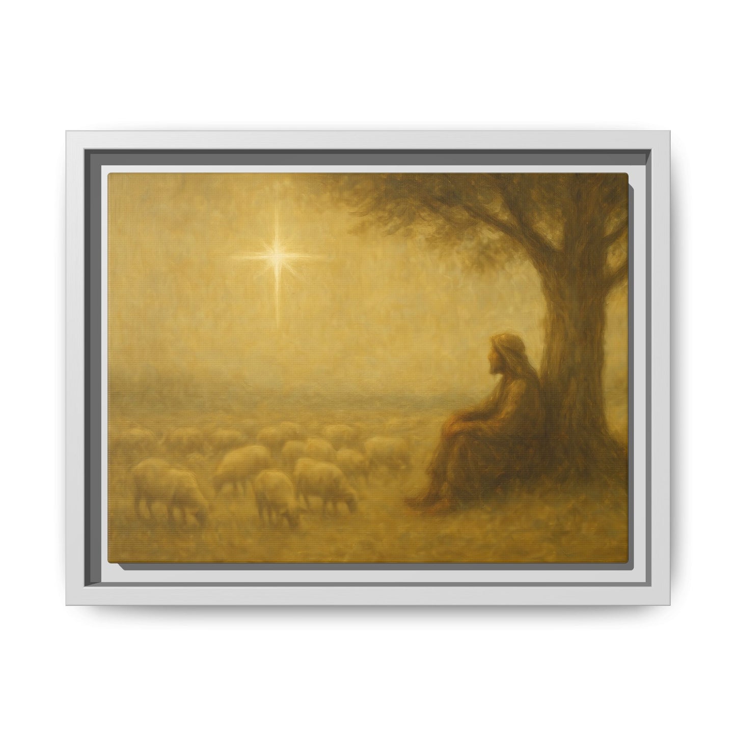 Shepherd In The Field - Framed Canvas