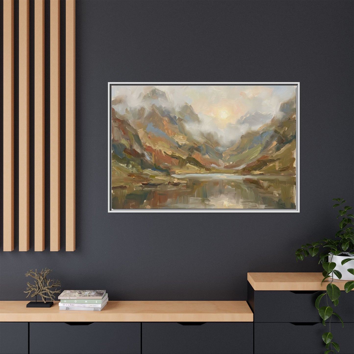 Misty Mountain Lake - Framed Canvas
