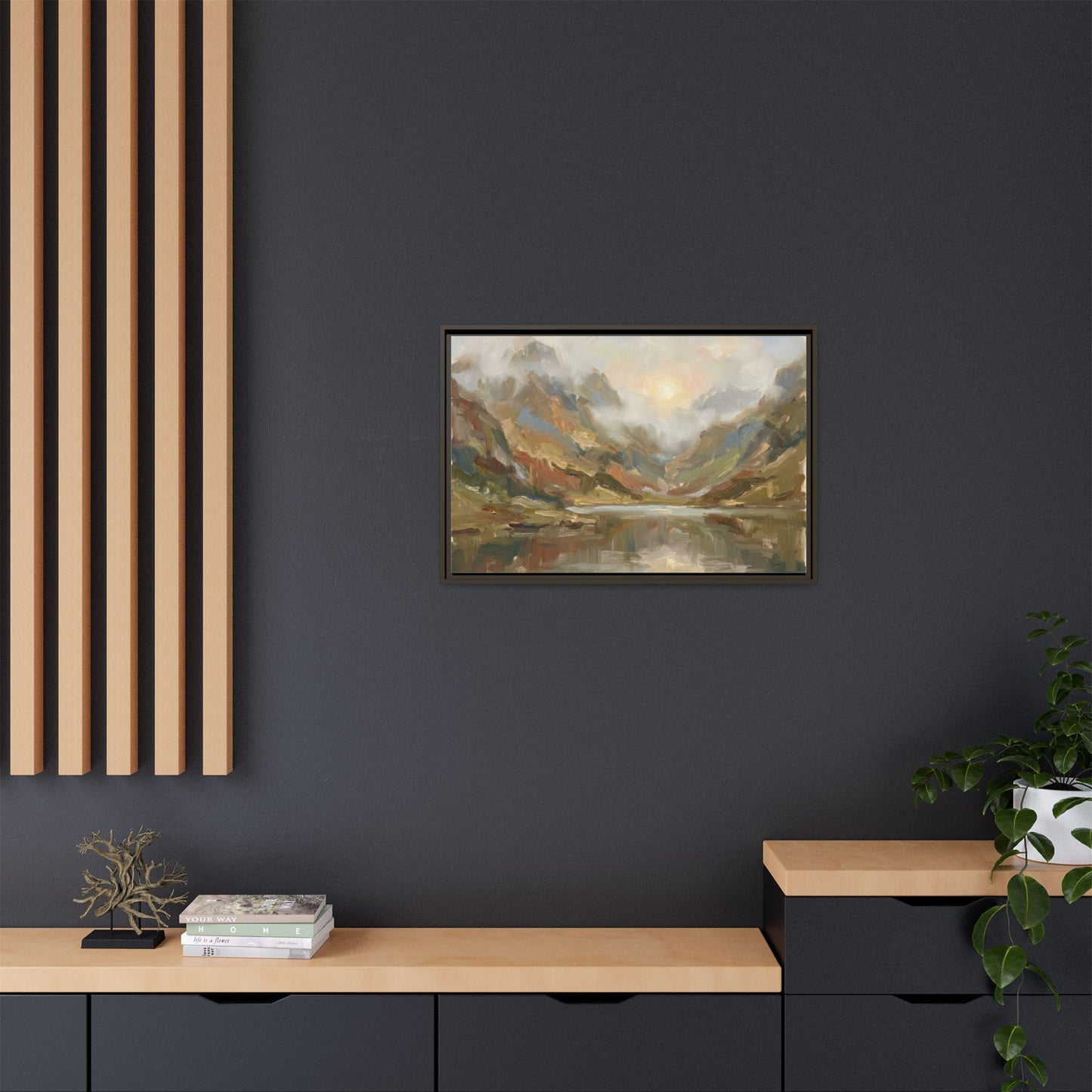 Misty Mountain Lake - Framed Canvas