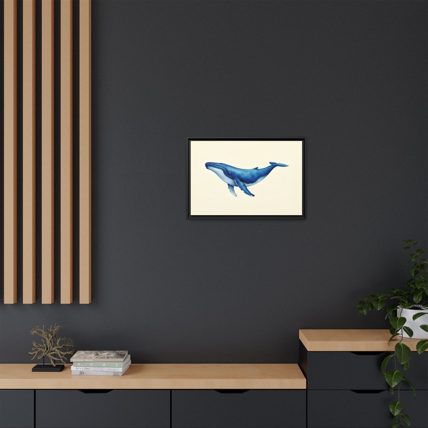 Blue Whale Watercolor - Framed Canvas
