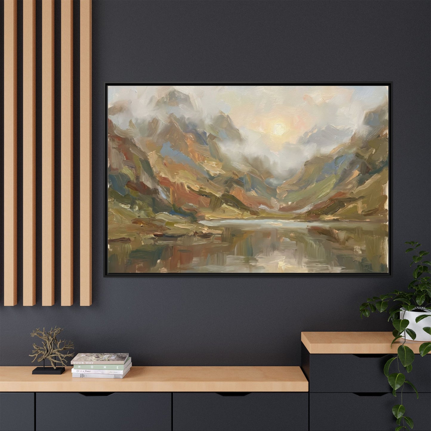 Misty Mountain Lake - Framed Canvas