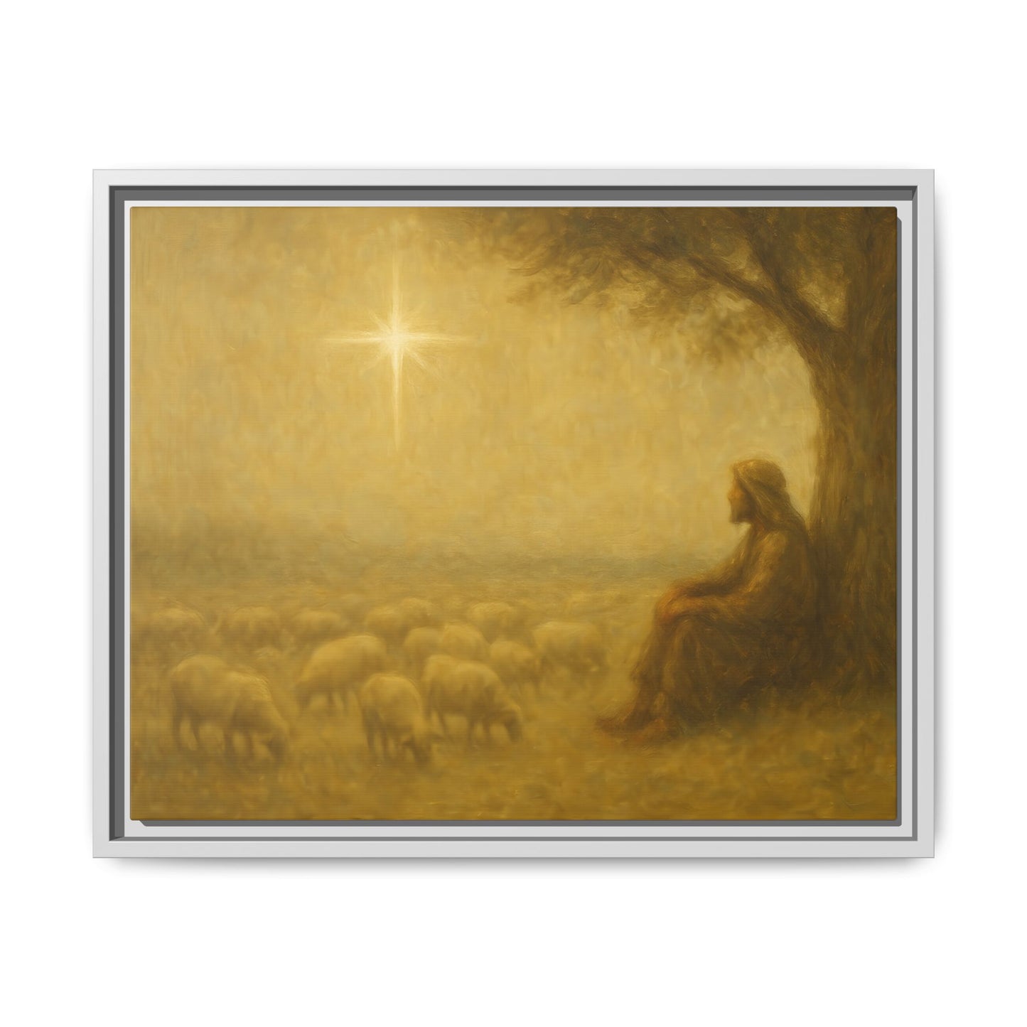 Shepherd In The Field - Framed Canvas