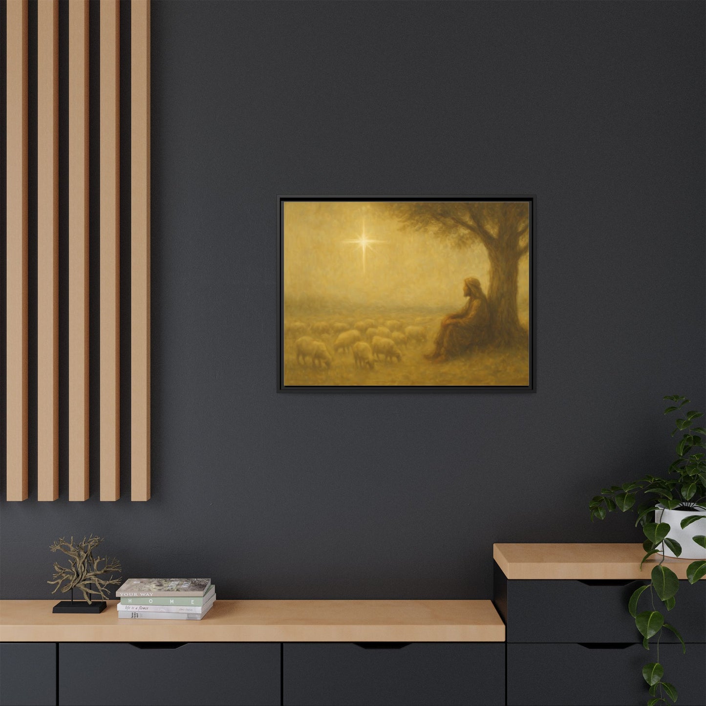 Shepherd In The Field - Framed Canvas