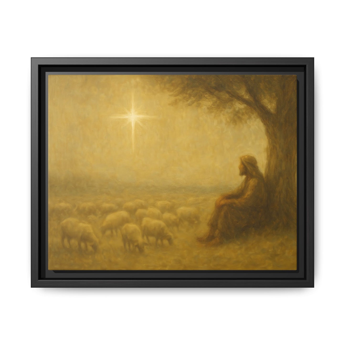 Shepherd In The Field - Framed Canvas
