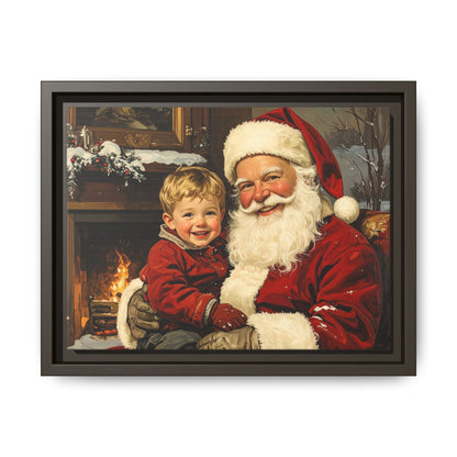 Vintage Santa with Little Boy - Framed Canvas