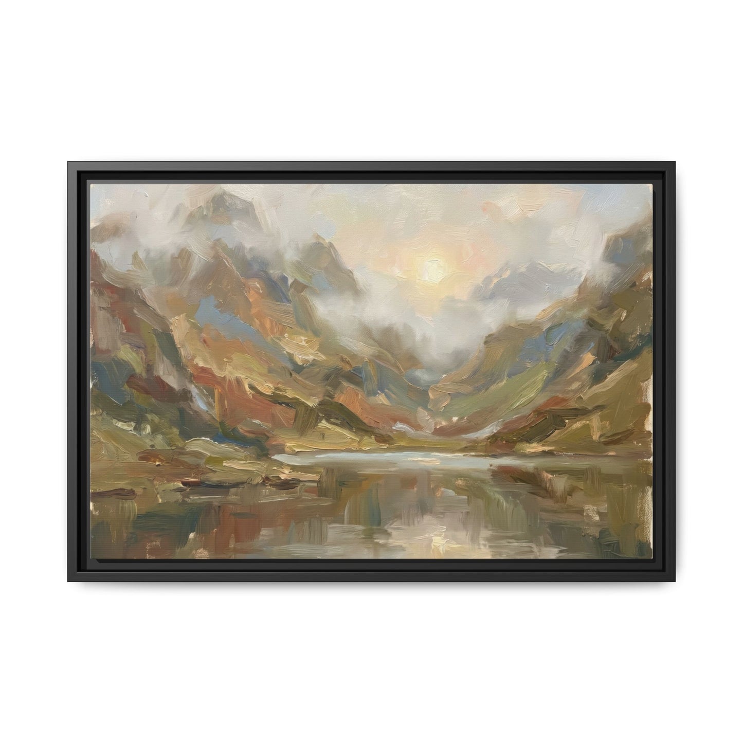 Misty Mountain Lake - Framed Canvas