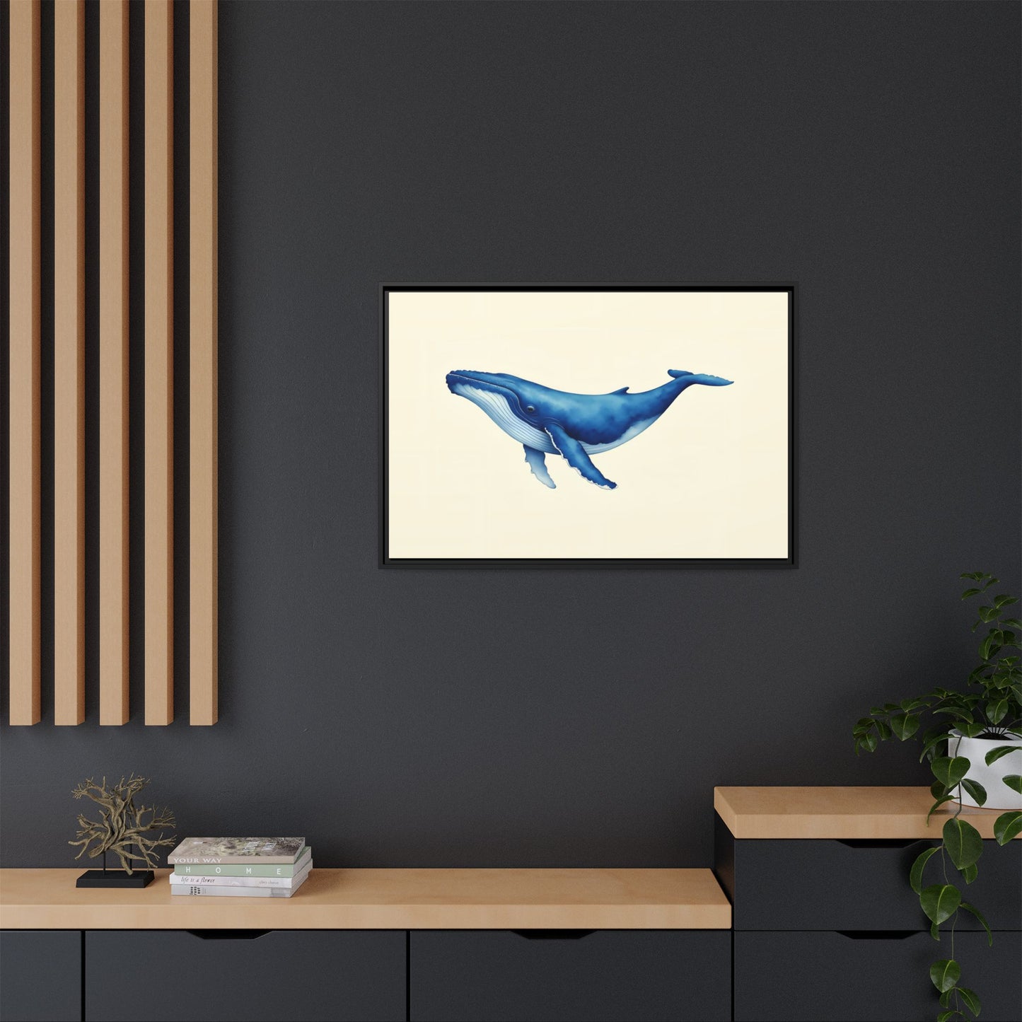 Blue Whale Watercolor - Framed Canvas