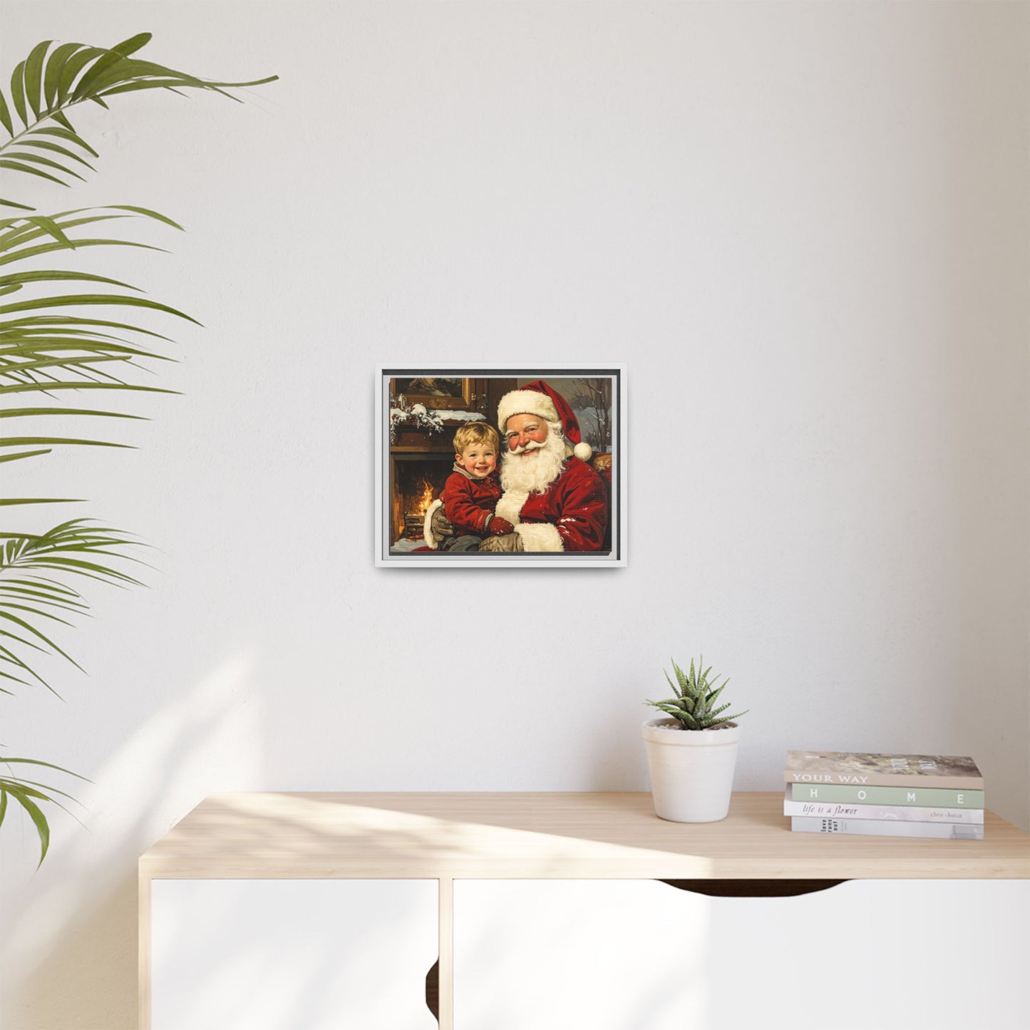Vintage Santa with Little Boy - Framed Canvas