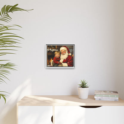 Vintage Santa with Little Boy - Framed Canvas