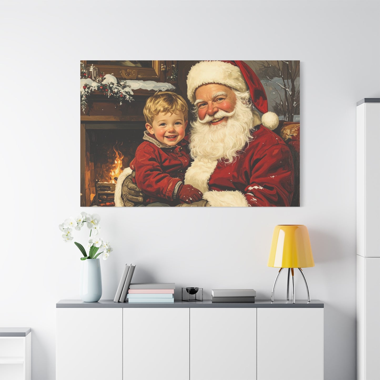 Vintage Santa with Little Boy - Canvas