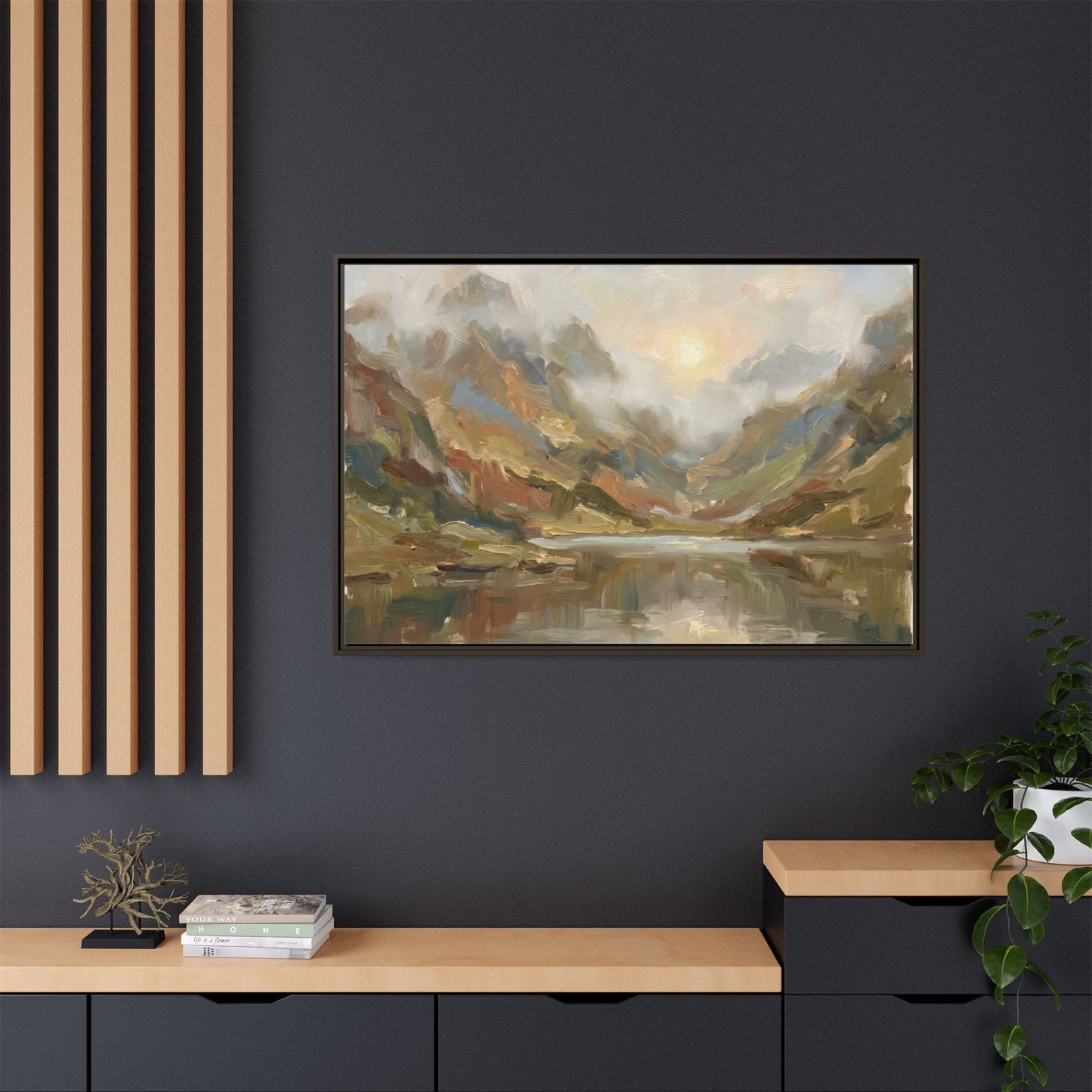 Misty Mountain Lake - Framed Canvas