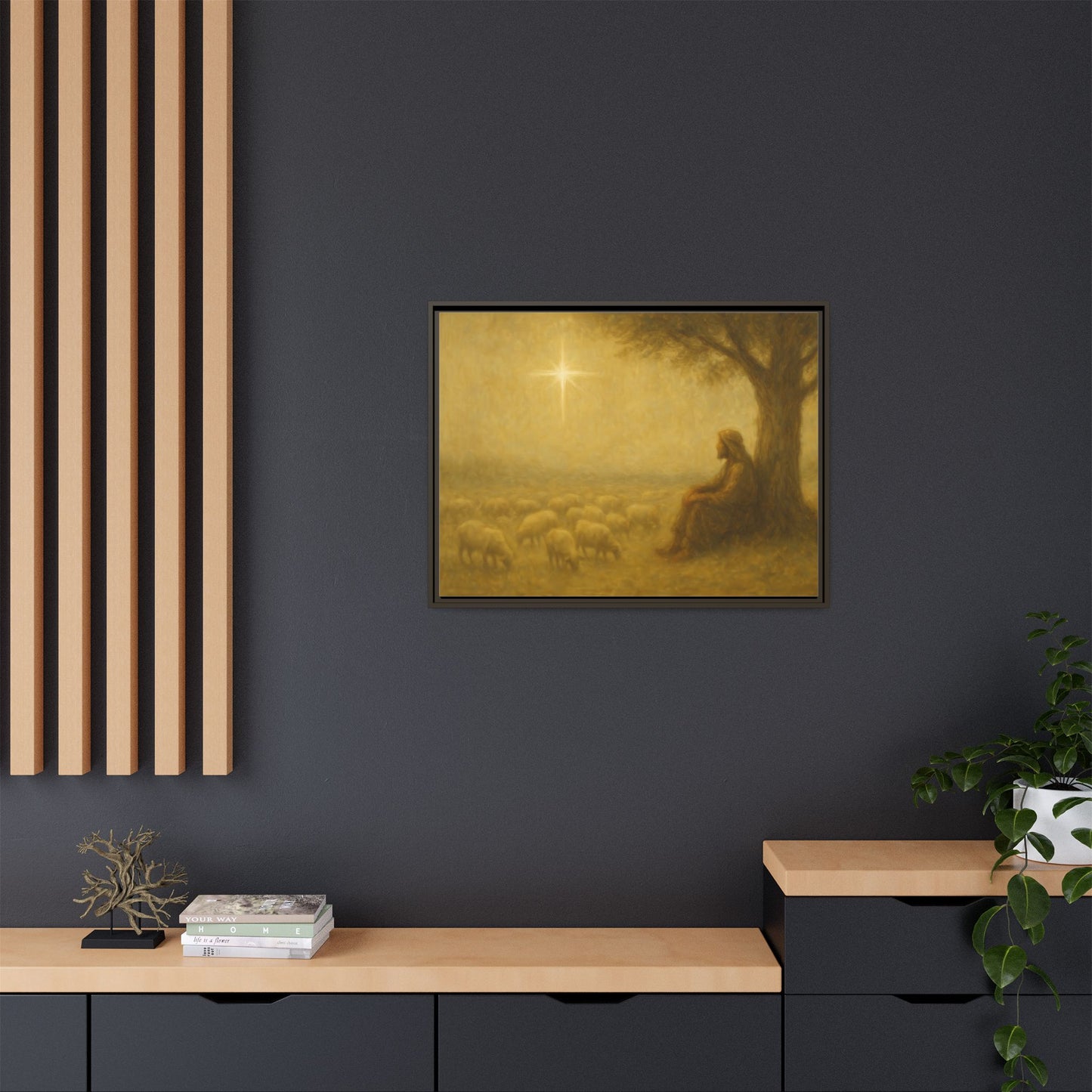 Shepherd In The Field - Framed Canvas