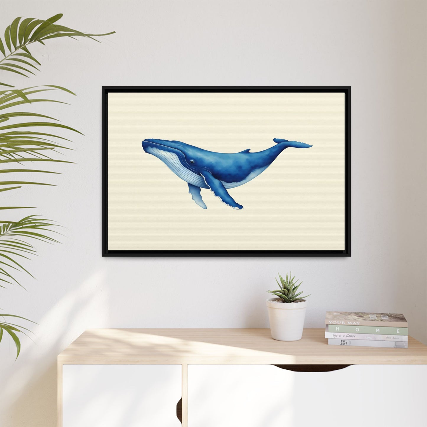 Blue Whale Watercolor - Framed Canvas