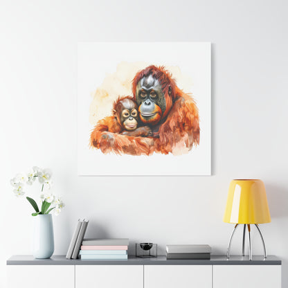 Orangutan and Baby Watercolor Canvas