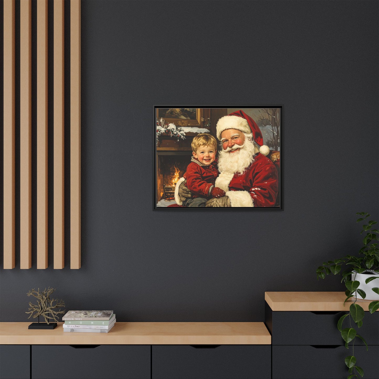 Vintage Santa with Little Boy - Framed Canvas