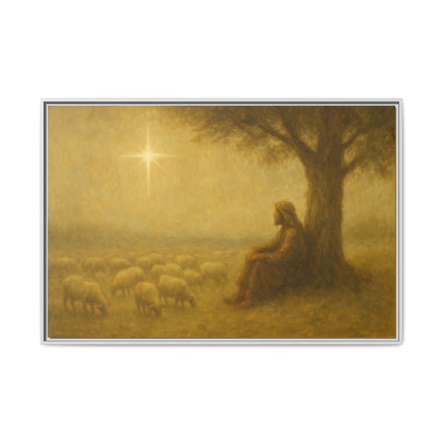 Shepherd In The Field - Framed Canvas