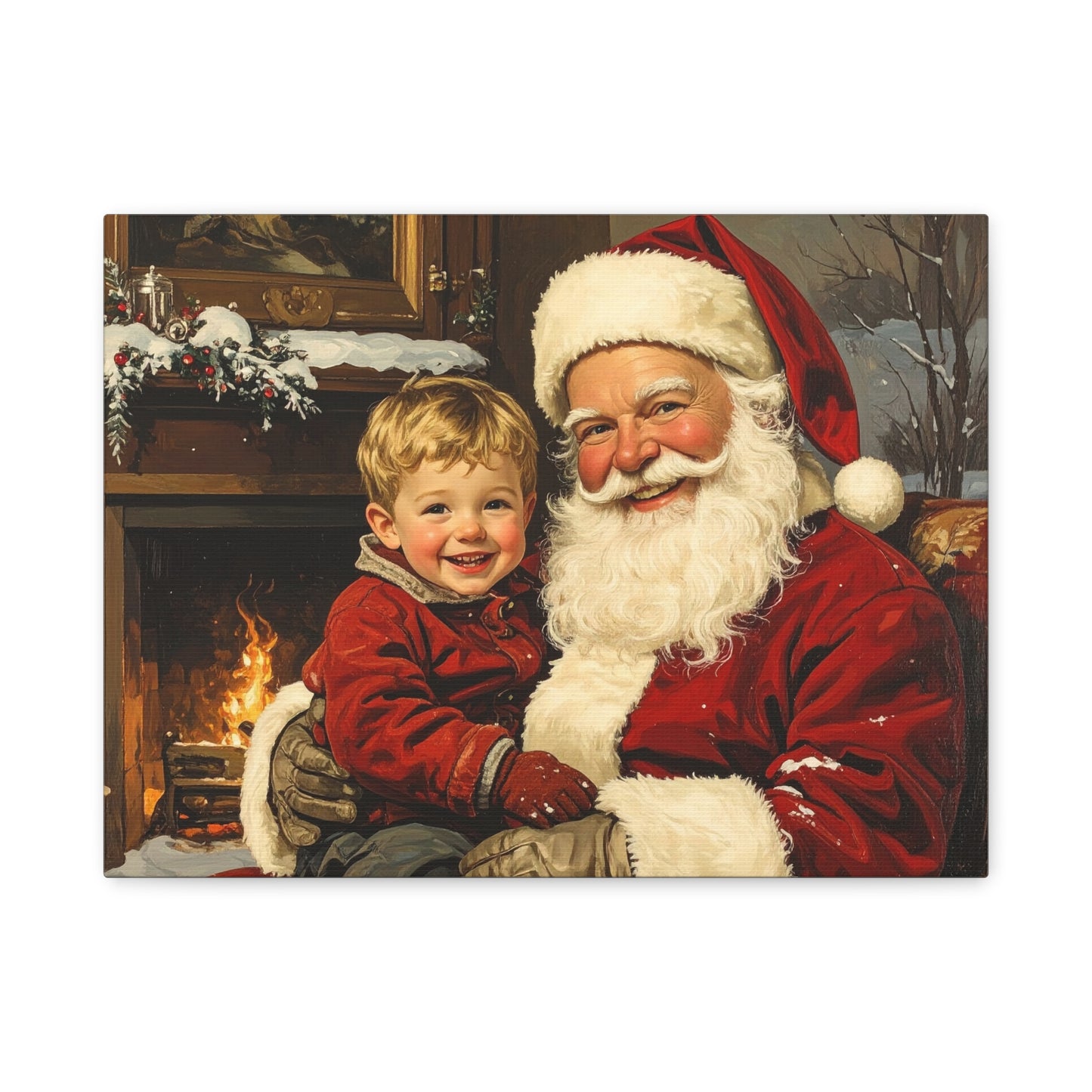 Vintage Santa with Little Boy - Canvas