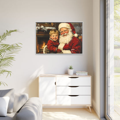 Vintage Santa with Little Boy - Framed Canvas