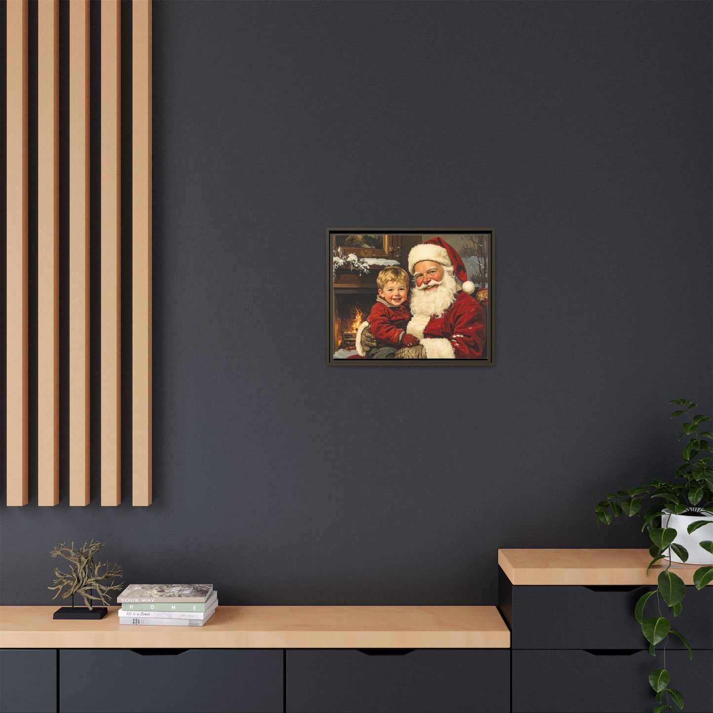 Vintage Santa with Little Boy - Framed Canvas