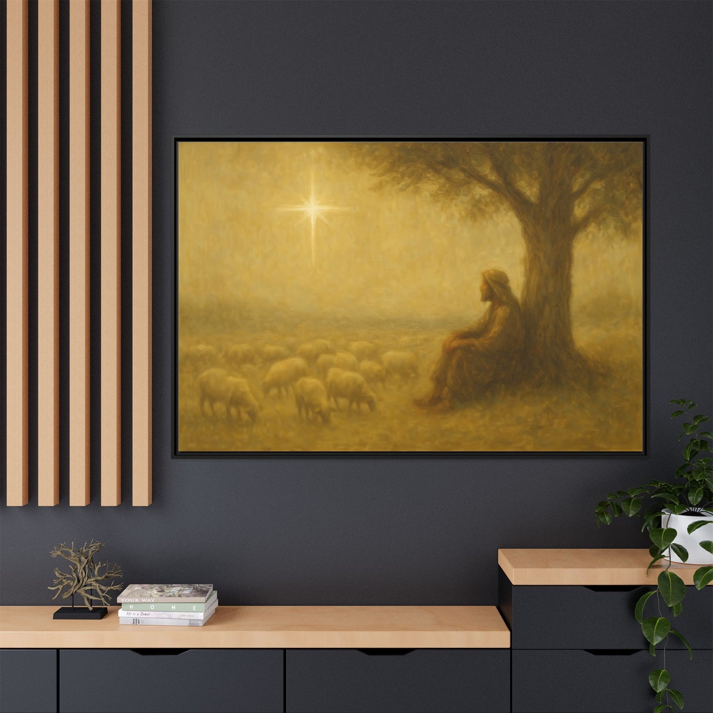 Shepherd In The Field - Framed Canvas