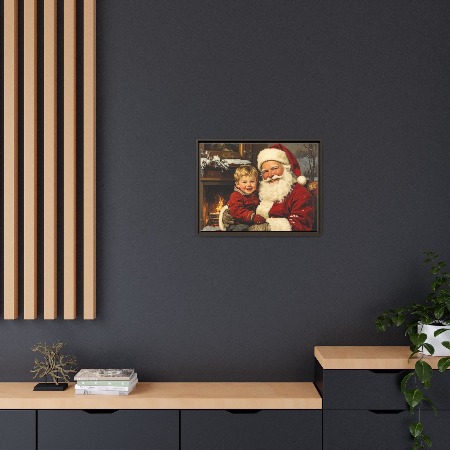 Vintage Santa with Little Boy - Framed Canvas