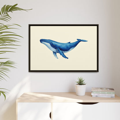 Blue Whale Watercolor - Framed Canvas