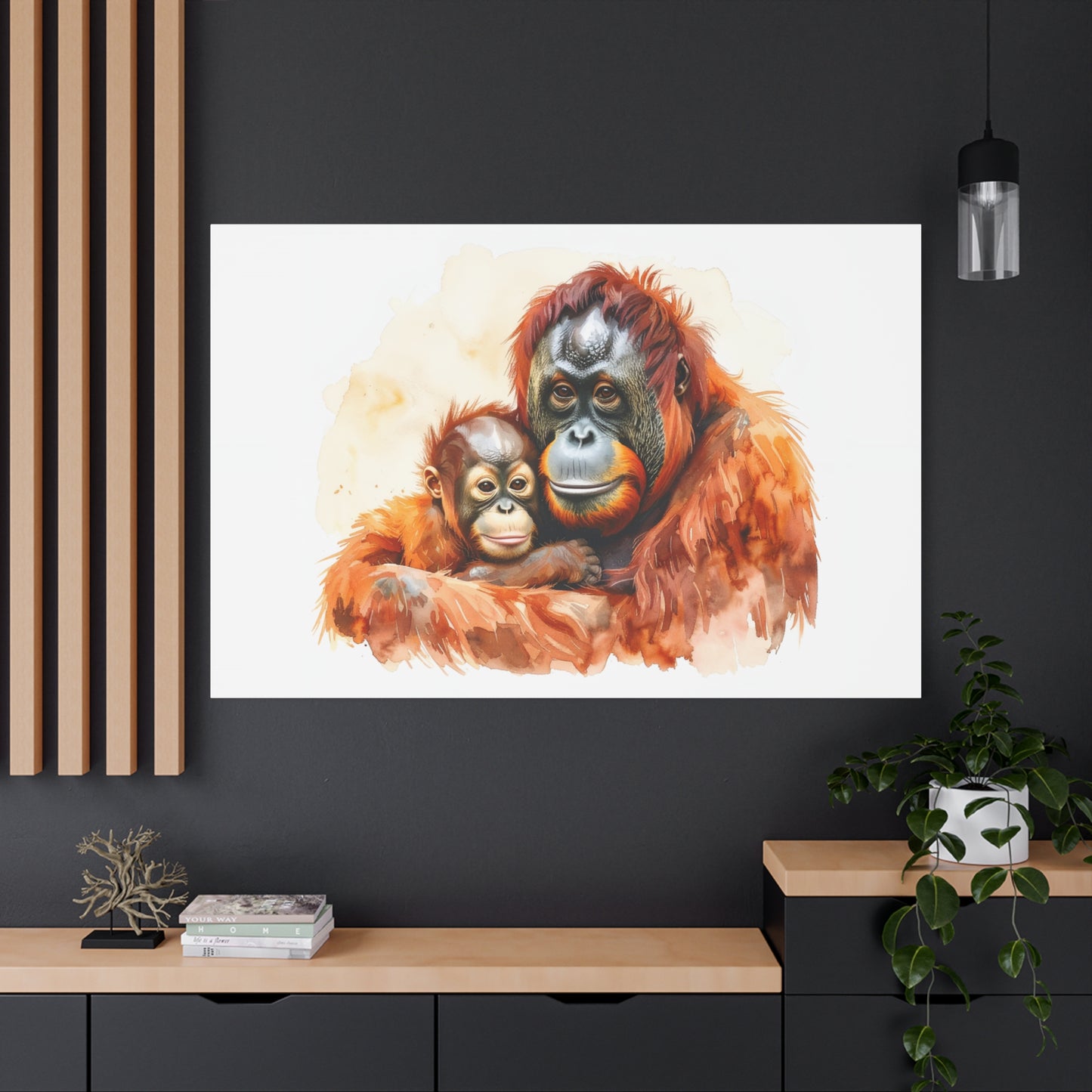 Orangutan and Baby Watercolor Canvas