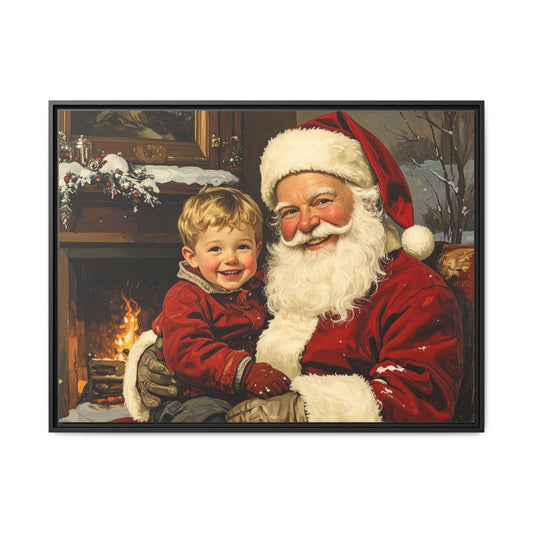 Vintage Santa with Little Boy - Framed Canvas
