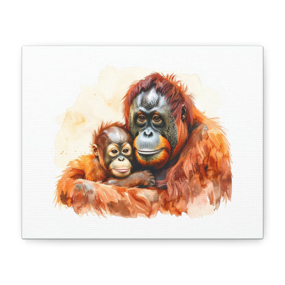 Orangutan and Baby Watercolor Canvas