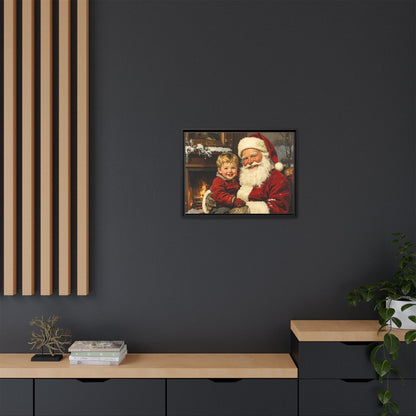 Vintage Santa with Little Boy - Framed Canvas