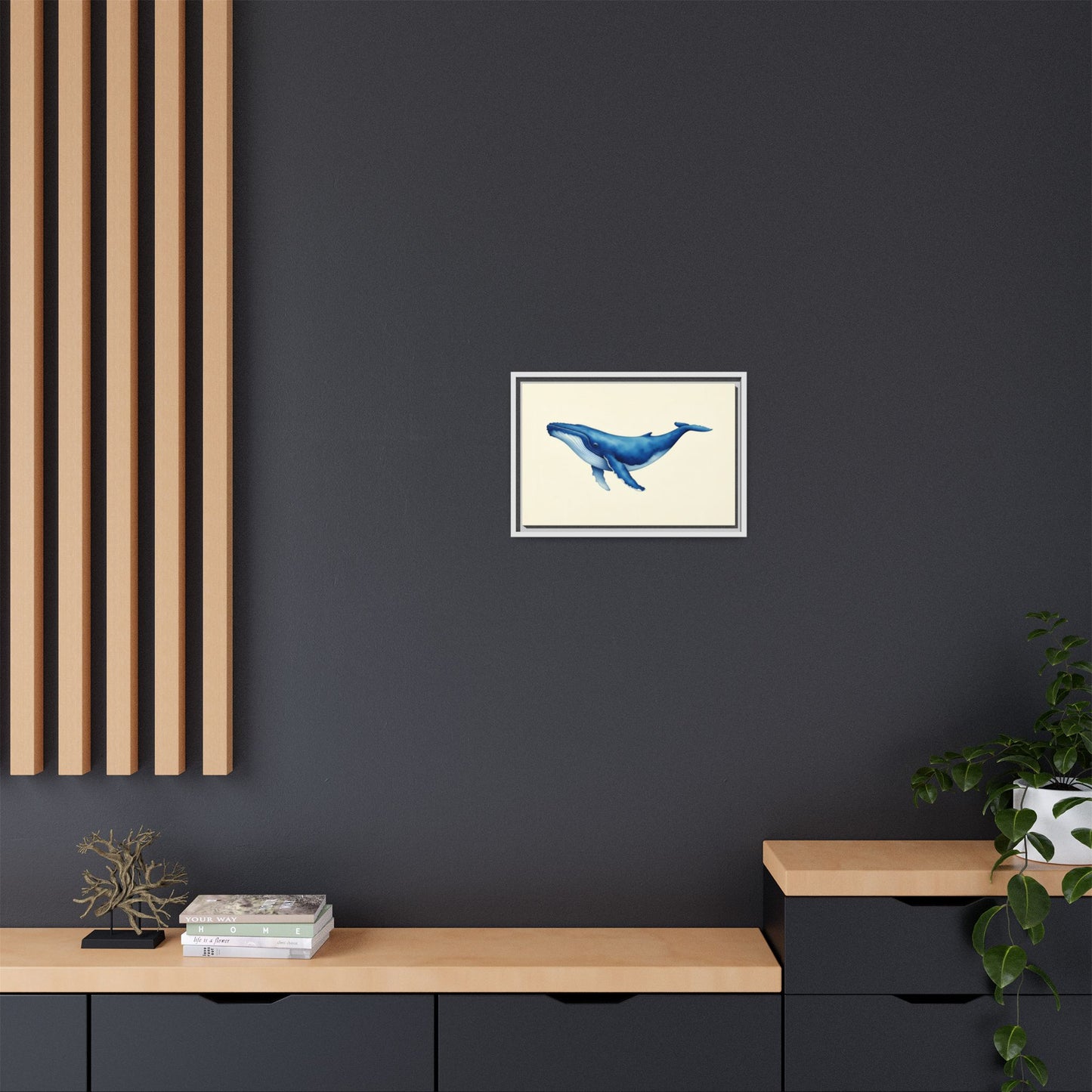 Blue Whale Watercolor - Framed Canvas