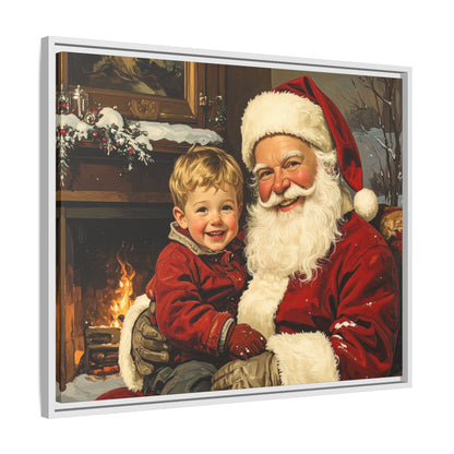 Vintage Santa with Little Boy - Framed Canvas