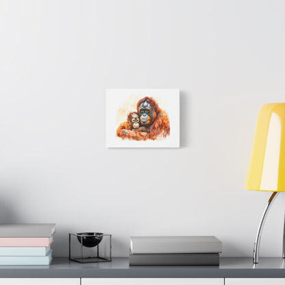 Orangutan and Baby Watercolor Canvas